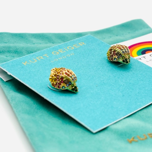 Kurt Geiger Gold Eagle Head Stud Earrings with Rainbow Crystals - Picture 2 of 4